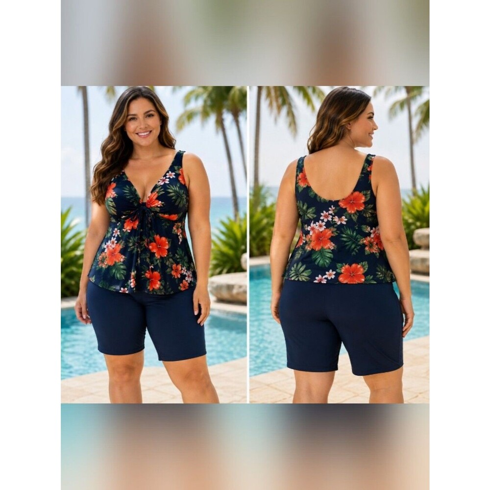 firpearl plus size 18 tropical floral tankini swimsuit set swim shorts womens